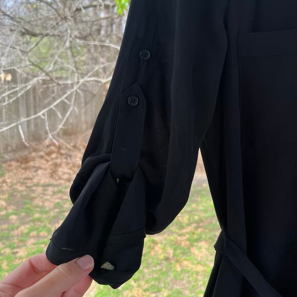 Express The Portofino Shirt Dress Black Faux Quilted Leather Accent Size XS. NEW - Picture 3 of 9